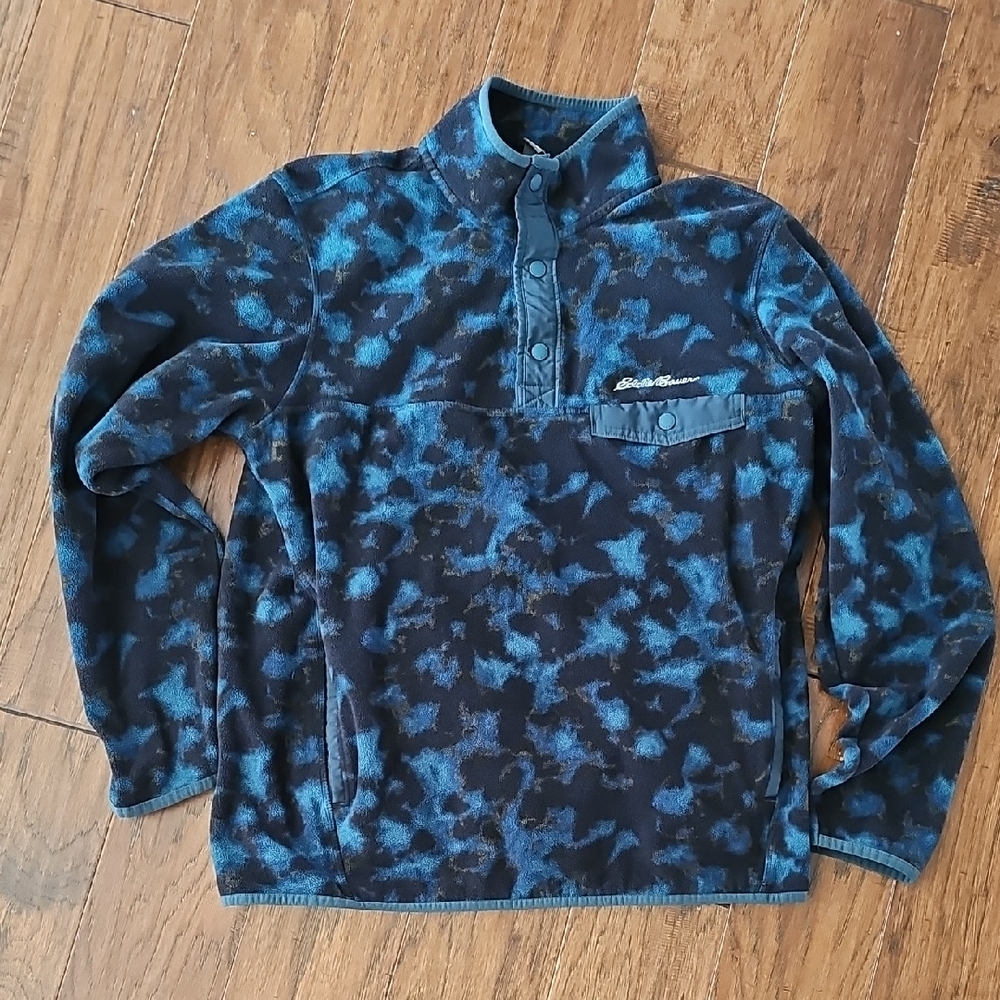 Eddie Bauer Blue, Teal & Tan Fleece Jacket